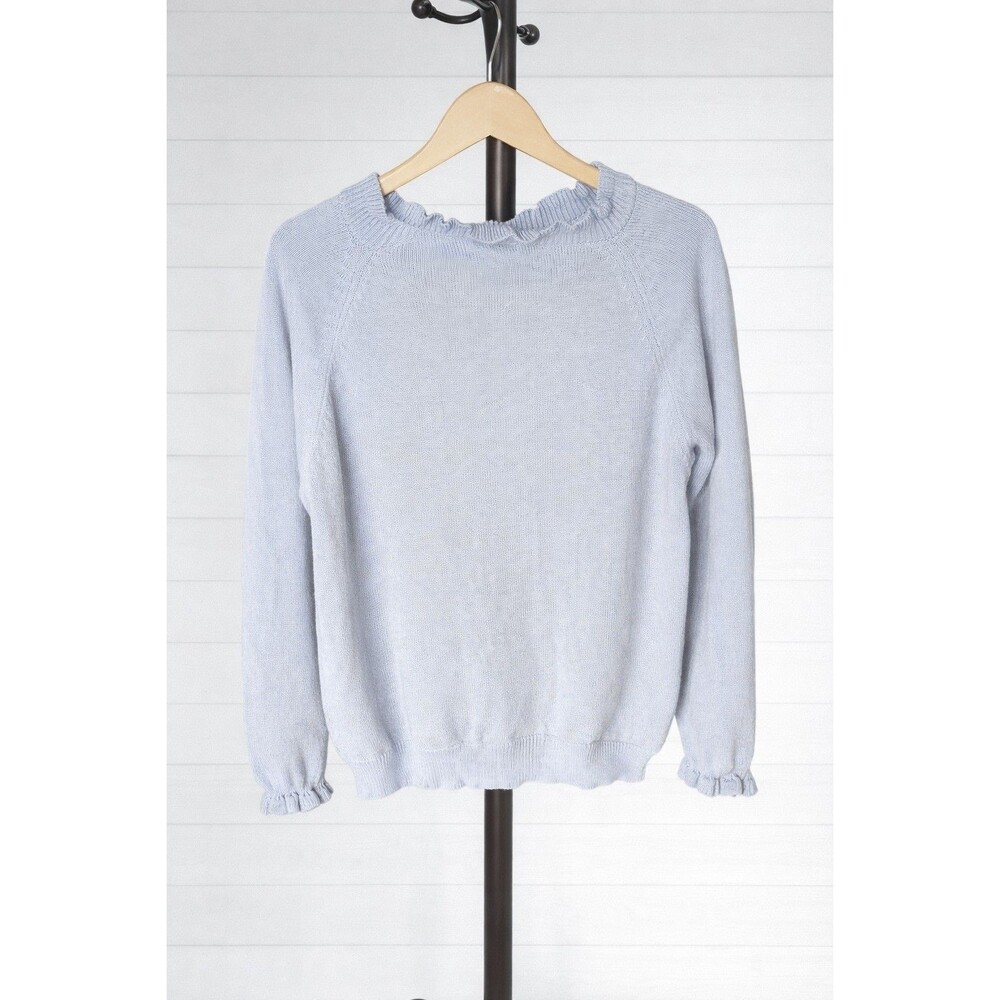 NWT Ruffled Button Henley Style Pullover Sweater Light Blue M - Picture 2 of 7